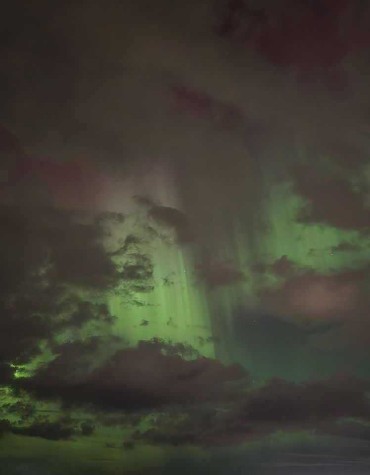 Northern Lights glowing above the foothills in Clearwater County Alberta at night