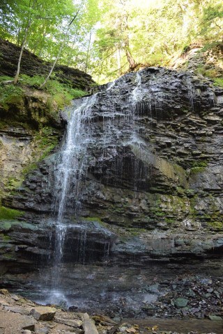 Tiffany Falls cascading along the Bruce Trail near Hamilton, Ontario Canada, showcasing a scenic waterfall hike on the Niagara Escarpment and illustrating the natural beauty encountered on day hikes and section hikes.