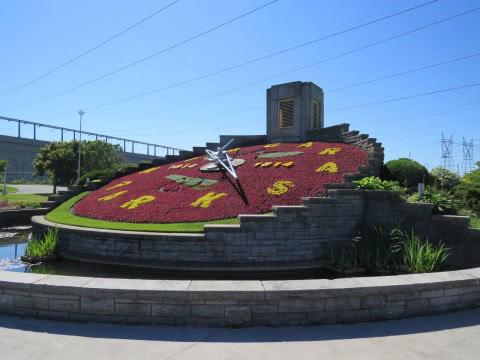 Niagara Floral Clock in Ontario, Canada, a popular stop along the Niagara River Recreational Trail featuring seasonal floral displays, landscaped gardens, and one of the largest outdoor clocks in the world.