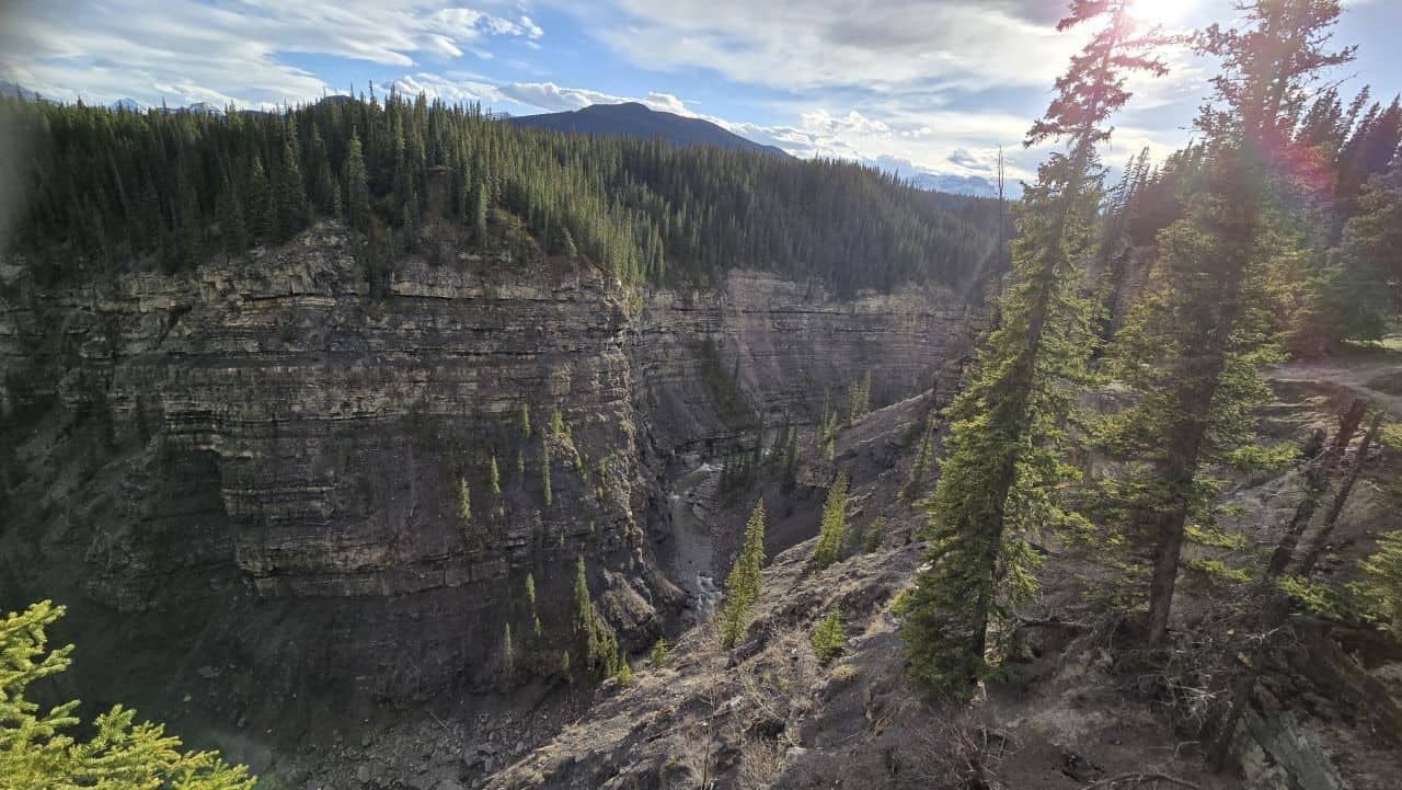 Bighorn Canyon Lookout from the approach road to Crescent Falls in Alberta Canada