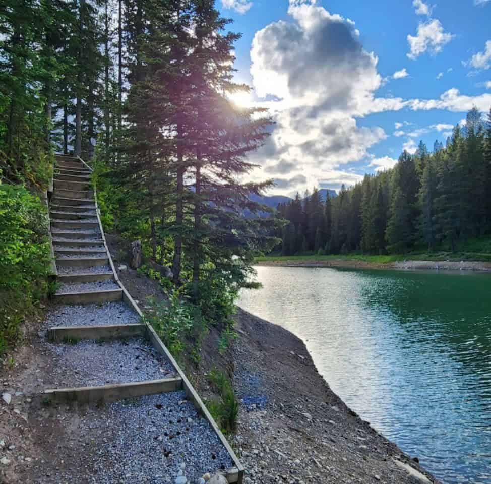 Beautiful day hiking Chinook Lake Lopp trail in the Crowsnest Pass Alberta Canada