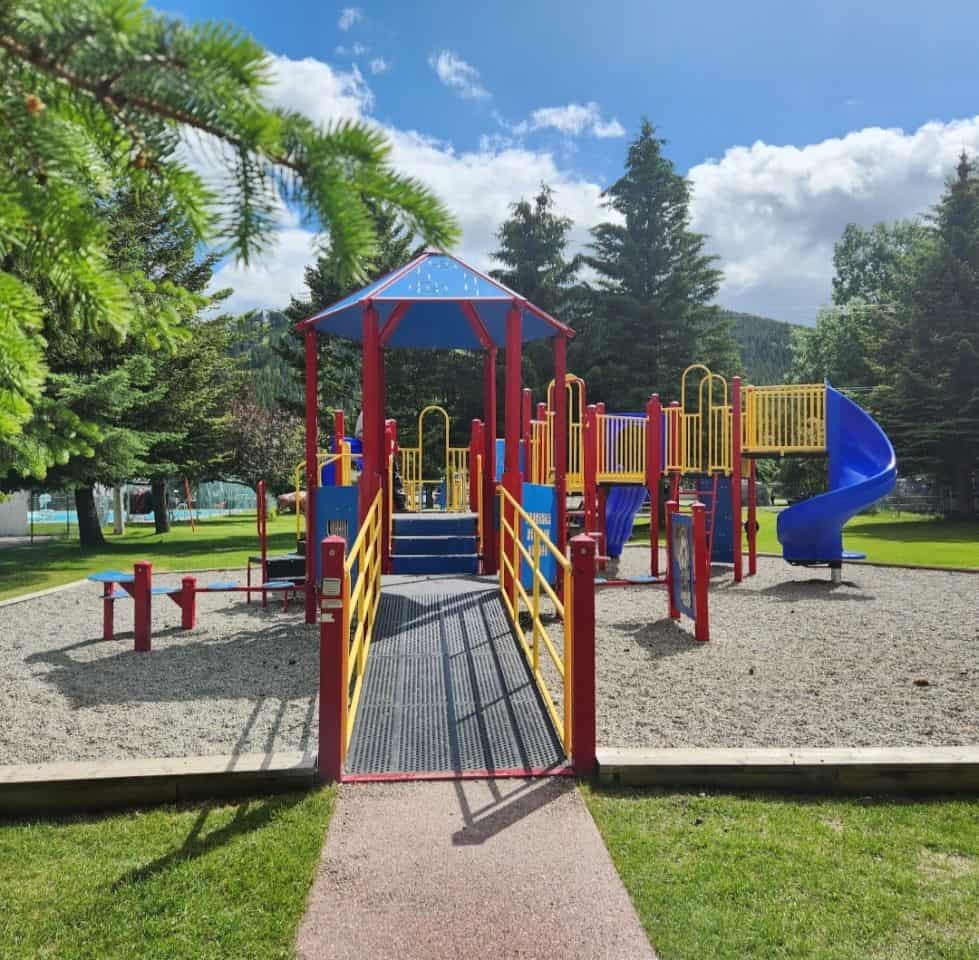 Playground beside the Blairmore pool in the Crowsnest Pass in Southern Alberta Canada