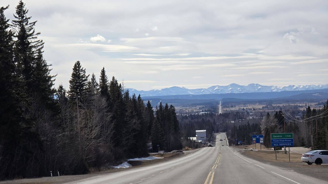 Approaching Sundre gives you a stunning view of the Canadian Rocky Mountains