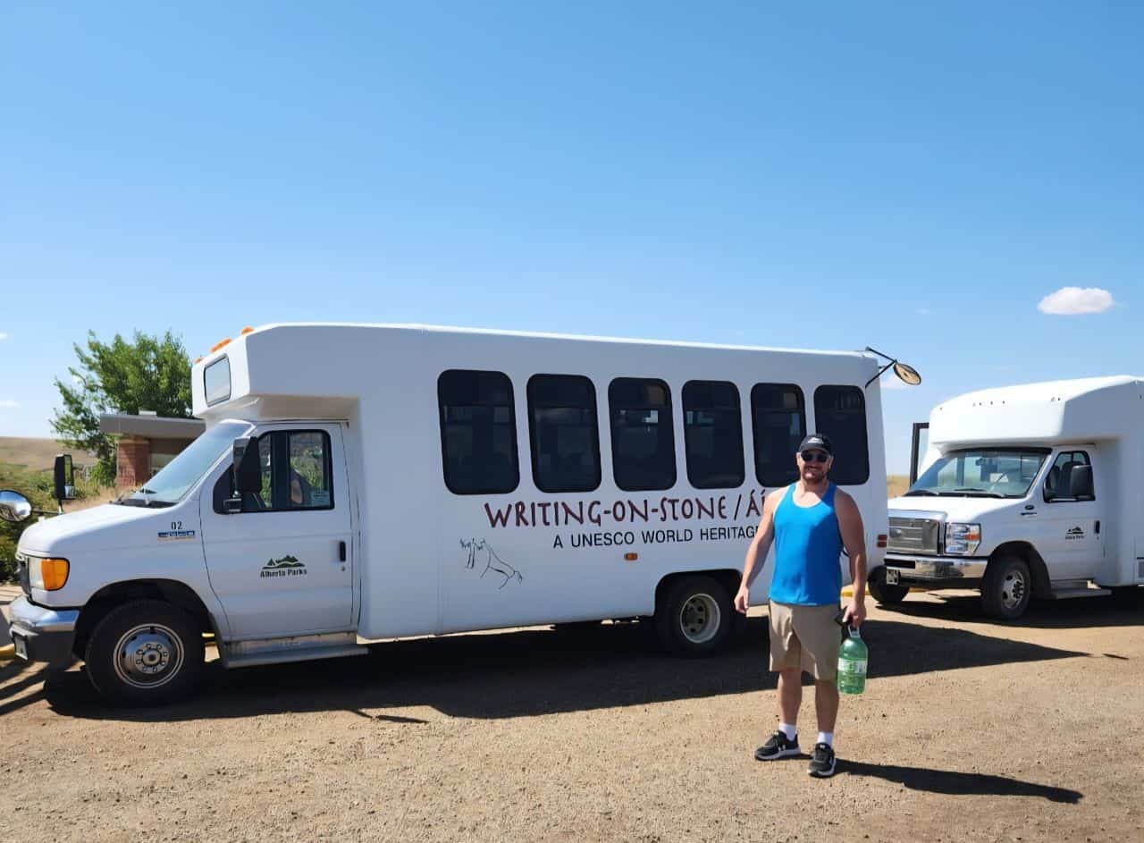 Taking a guided tour with Parks Canada at Writing-on-Stone Provincial Park Alberta Canada