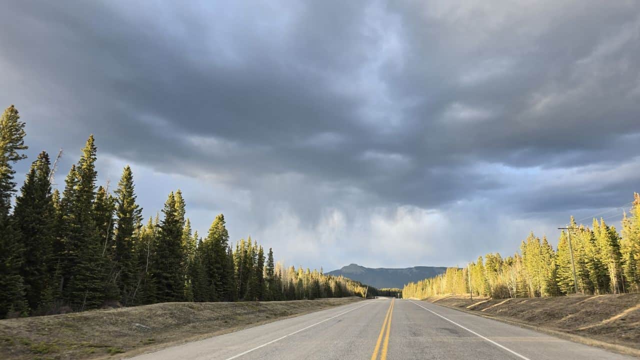 Scenic road trip vacation drives through mountains waterfalls and hiking trails in David Thompson Country