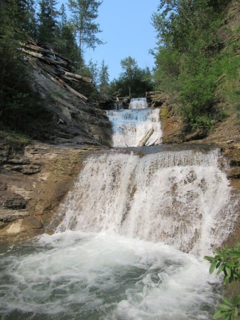 Multi-terraced waterfall in Crowsnest Pass in Southern Alberta