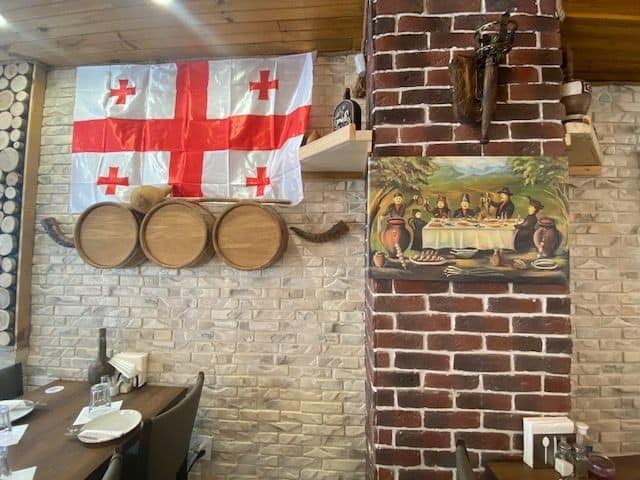 The flag of Georgia displayed in the Ontario restaurant