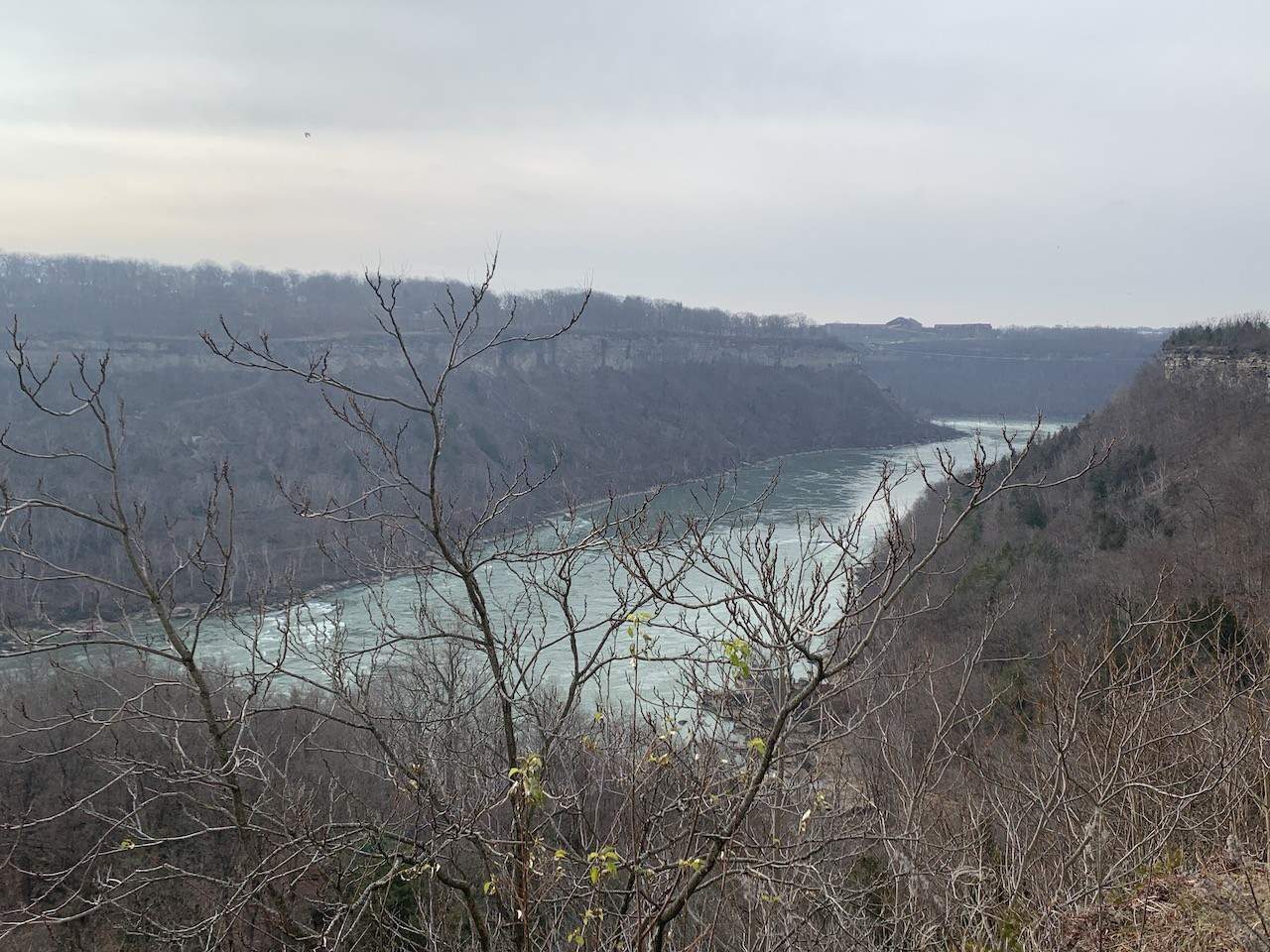 View of the Niagara River in Niagara Falls Ontario - When you park your car, there is a trail along the top of the Niagara Gorge where visitors can take in this view of the Niagara River in Niagara Falls, Ontario, Canada.