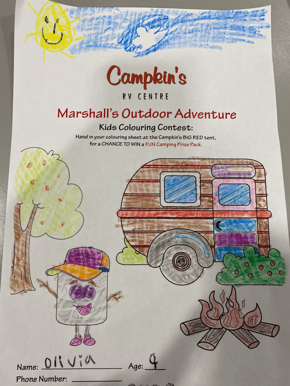 Coloring Contest Toronto Spring Camping and RV Show 2024 - At the Toronto Spring RV Show you can always find a fun activity at the Campkin's RV Center exhibitor section. This year, they had Marshall's Outdoor Adventure coloring contest. 