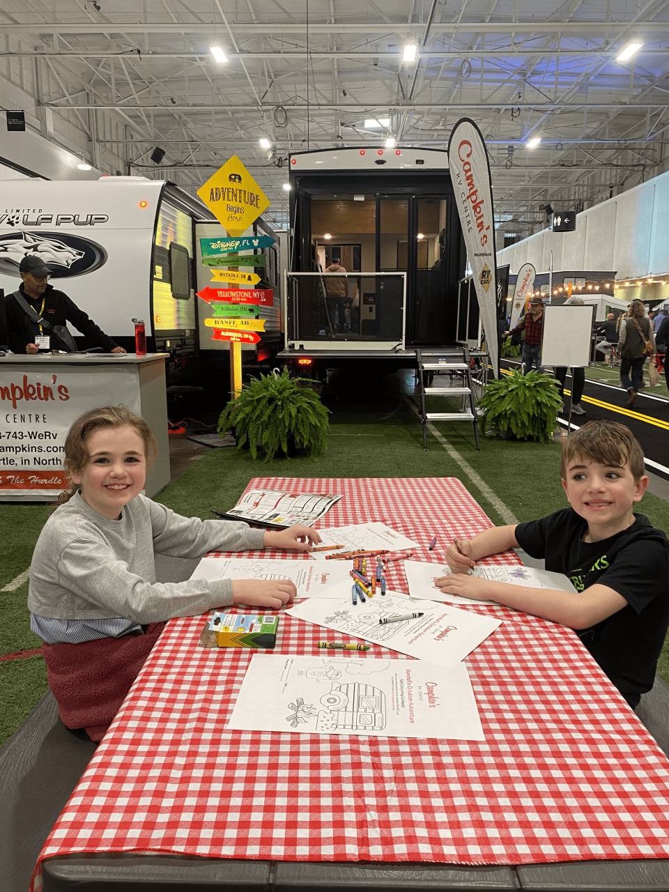 Campkin's RV Center Kid's Coloring Booth at the Toronto Spring Camping RV Show 2024 - The Campkin's RV Center, at the Toronto Spring Camping and RV Show, set up a coloring contest for the kids. Fingers crossed someone gets an epic prize! 