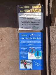 Fat Biking Sign at the Lillian Lake Recreation Trail Parking Lot