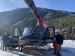 A Close Up View of the Helicopters at RK Heliski in Panorama Mountain Resort