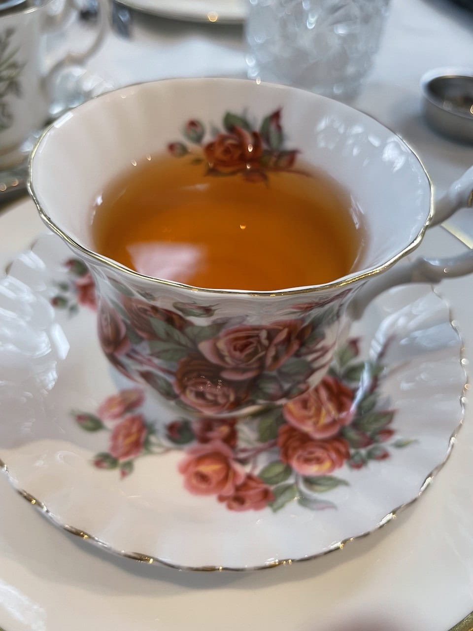Tea Cup and Saucer with Tea - I ordered my favourite tea, Cream of Earl Grey, at the Golden Teapot Tearoom in Brantford, Ontario, Canada.