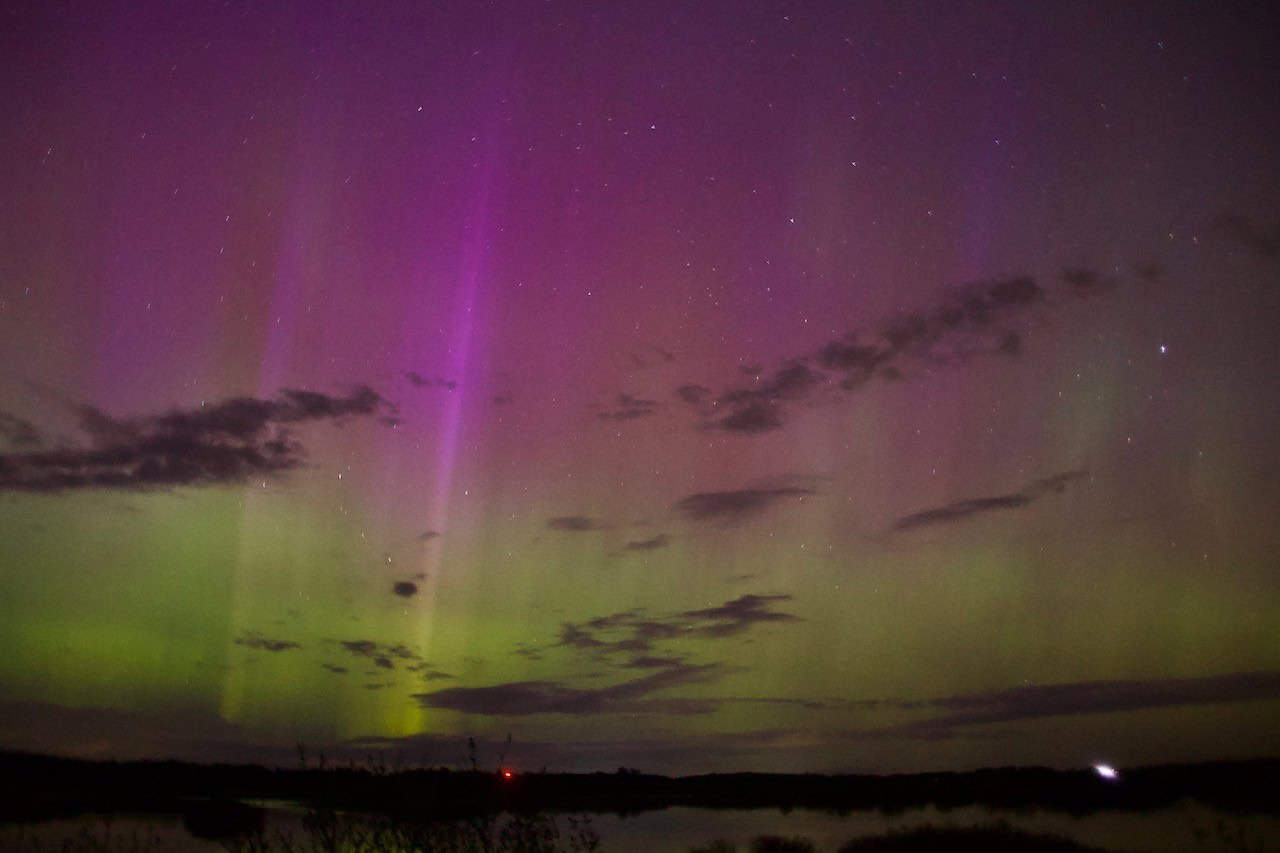 Northern Lights in Ontario Canada 2024-05-23 - The beautiful light streaks across the sky could be seen all around us throughout the night at Hullett Provincial Wildlife Area in Clinton, Ontario, Canada. Photo Credit: Brent Ferrie