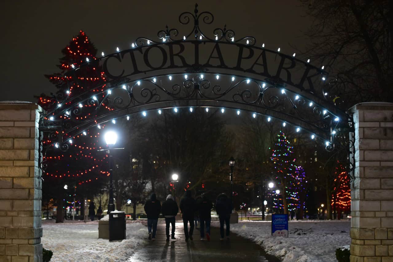 Victoria Park Lighting of the Lights Holiday Display, London, Ontario - Stunning view of Victoria Park during the Lighting of the Lights in London, Ontario. Over 100,000 twinkling holiday lights transform the park into a magical winter wonderland.