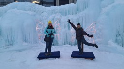 Friends at Fairy Wings in Edmonton Ice Castles, Winter Fun Alberta