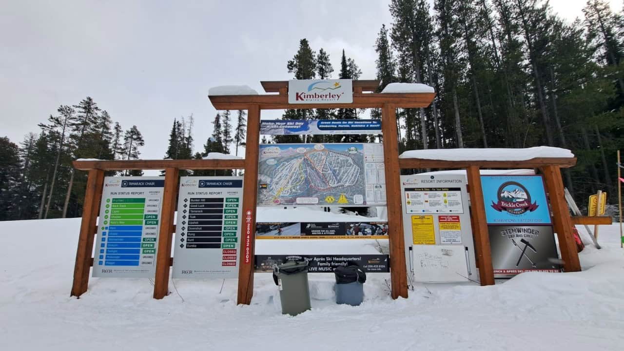 Kimberley Alpine Resort Trail Map - A stop at the trail map helps plan the route for the day across the runs and gladed terrain of Kimberley Alpine Resort.
