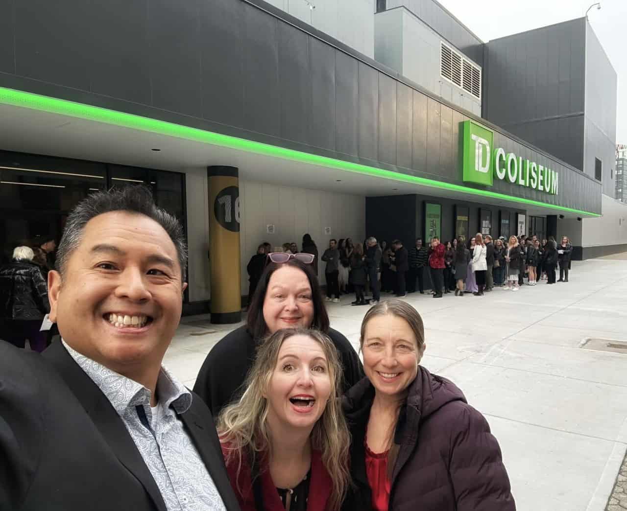 Juno-Awards-2026-lined-up-outside-TD-Coliseum - Made it! Group selfie moment outside the arena before heading in for our Juno 2026 Awards adventure.