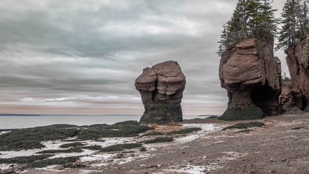 Bay-Of-Fundy - Standing tall sea stacks eroded over time by the tides and waves of the Bay Of Fundy.