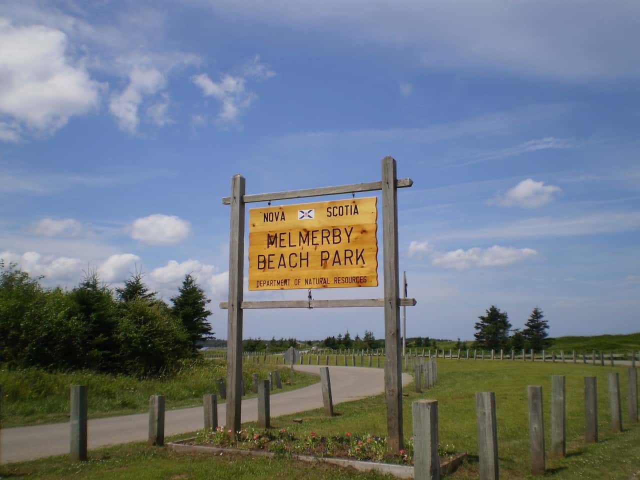Welcome to Melmerby Beach Park - The entrance welcome sign as we enter the Melmerby Beach Provincial Park in Nova Scotia, Canada. 