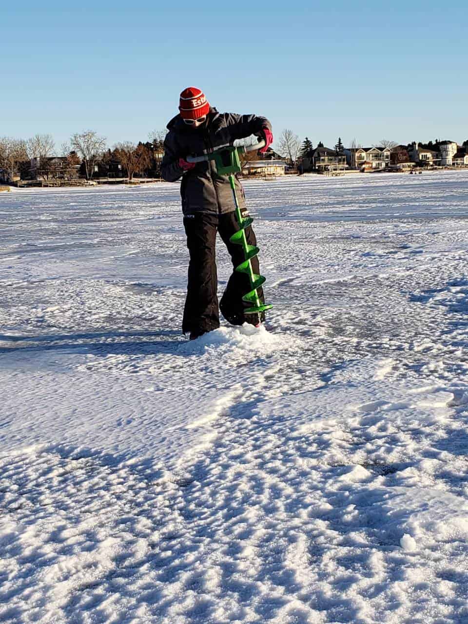 Drilling Ice Fishing Holes - Battery powered augers make life so much easier :)