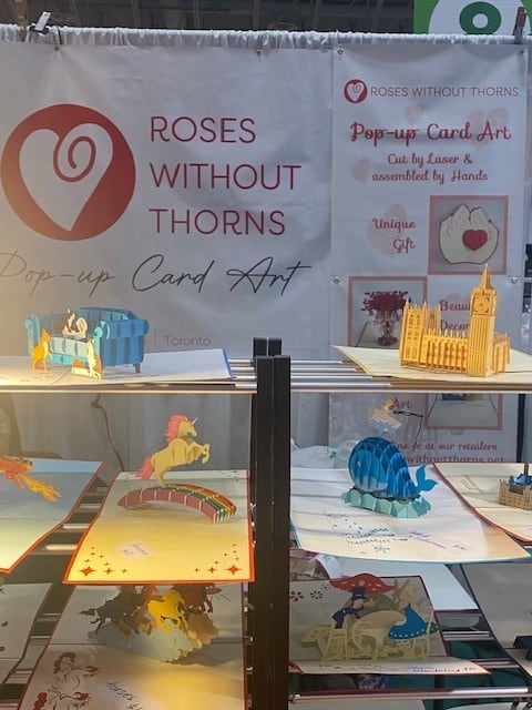 Pop-up Card Art at the National Home Show 2023 - A pop-up shop from "Roses Without Thorns", featuring handmade cards for a variety of occasions, on display at the 2023 National Home Show in Toronto, Ontario, Canada.