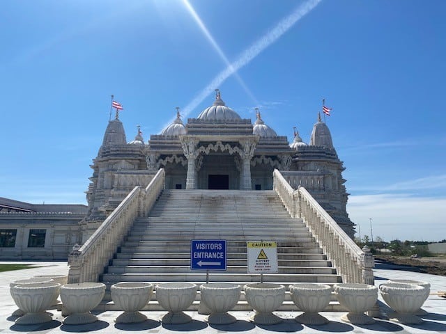 Outside of BAPS Hindu Temple in Etobicoke, Ontario, Canada  - Visitors are welcomed to take photos of the outside of the BAPS Hindu temple in Etobicoke, Ontario, Canada.