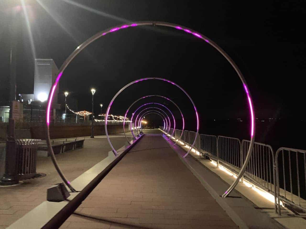 Pier 8 Hamilton Ontario Sonic Runway - The Sonic Runway on Pier 8 in Hamilton, Ontario created a memorable experience as we walked through the LED arches along the water.