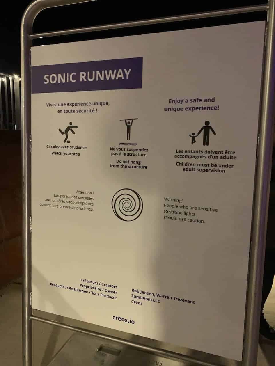 Pier 8 Hamilton Ontario Sonic Runway -  A few key rules and expectations were displayed at the beginning of the walk through the Sonic Runway on Pier 8 in Hamilton, Ontario, Canada.