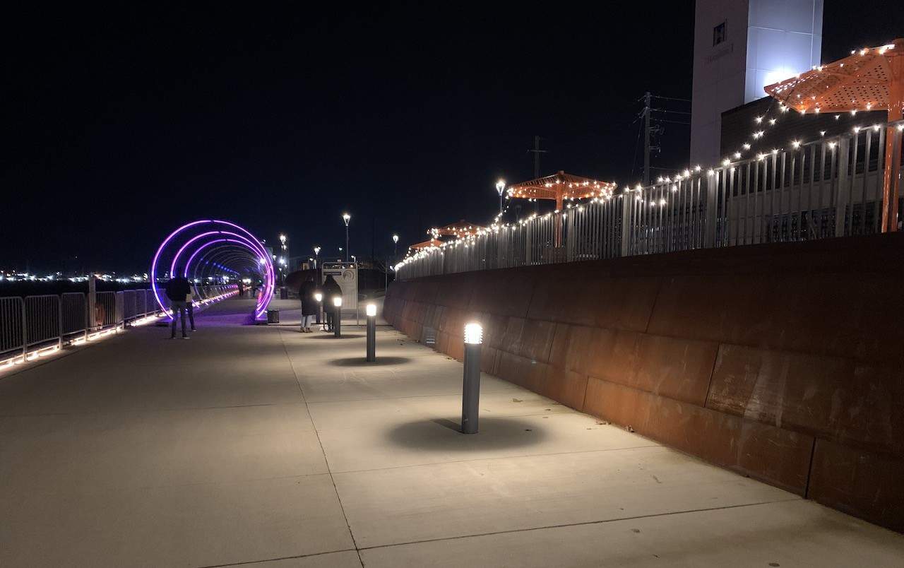 Sonic Runway Trail Along Pier 8 - The walkway to the Sonic Runway entrance was well lit and easy to access in the dark at Pier 8 in Hamilton, Ontario.