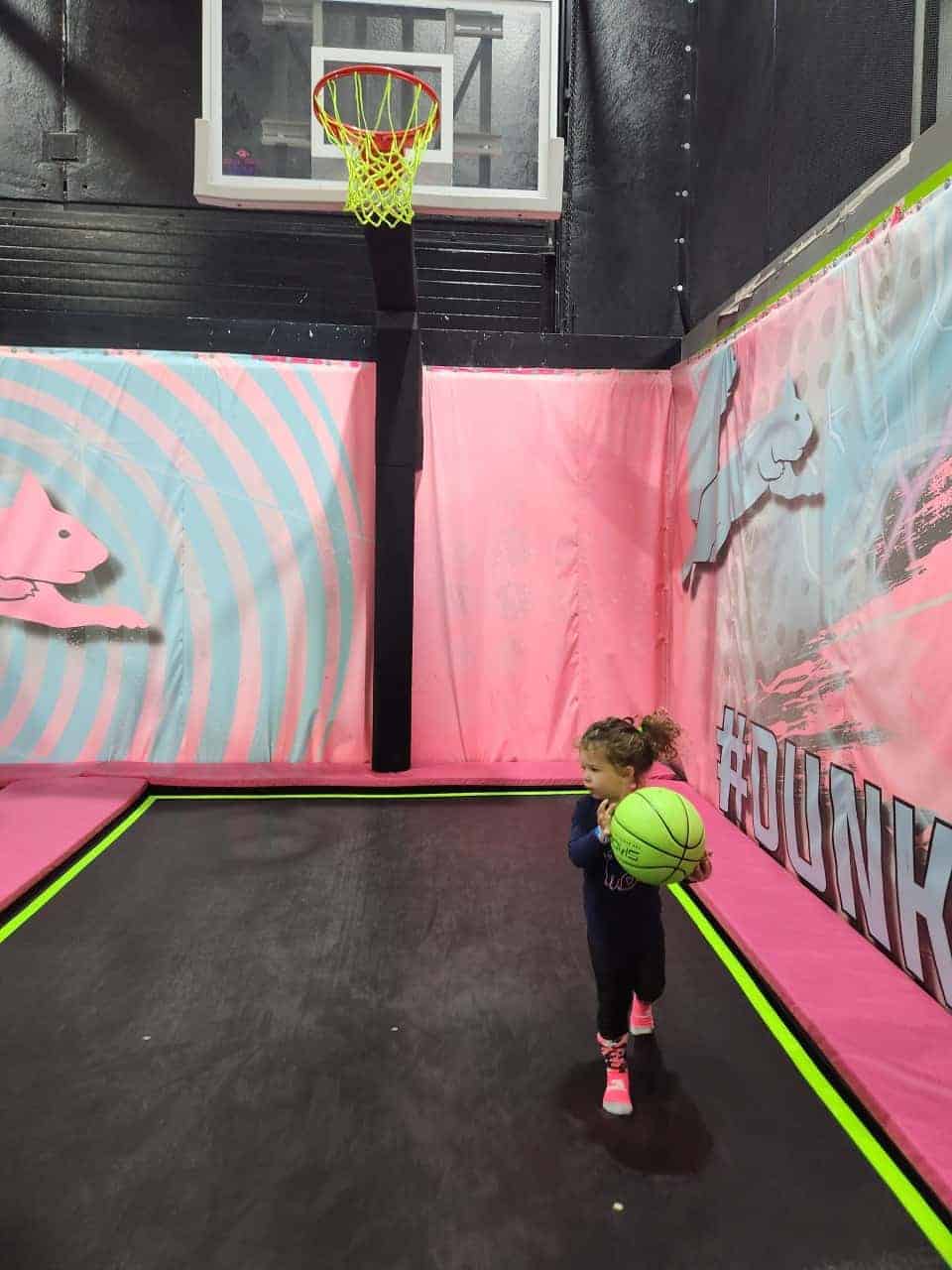 Flying Squirrel Jumping Basketball Area - Shoot some hoops while jumping, twisting and spinning. A fun way to play basketball...on trampolines! 